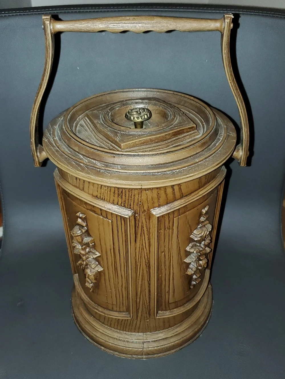 Vintage Fiberglass Owens Corning Made in USA Faux Wood MCM Ice Bucket
